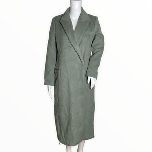 Metaformose Artisanal Coat Women Medium Green Midi Length Double Snap Minimalist